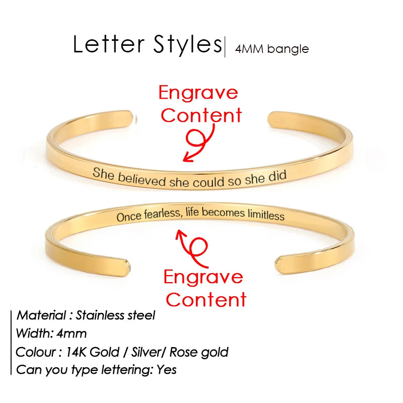 Personalized stainless steel bangle Dawn
